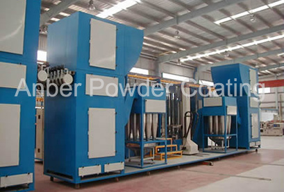 Powder painting booth with multi-cyclone overspray powder recycling unit and auto reciprocator